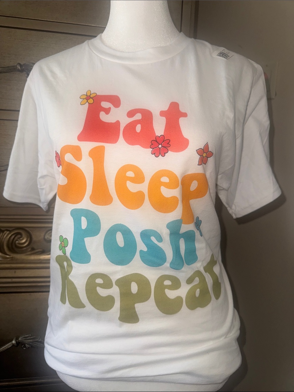 Womens White 'Eat Sleep Posh Repeat' Graphic Tee - Picture 3 of 4
